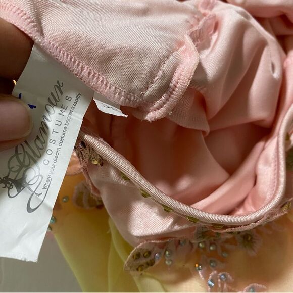 Glamour solo dance costume pastel pink yellow lyrical rhinestone dress small SC - Picture 10 of 10